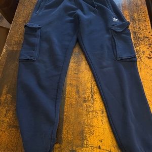 Adidas fleece men's navy tapered cargo pants size M